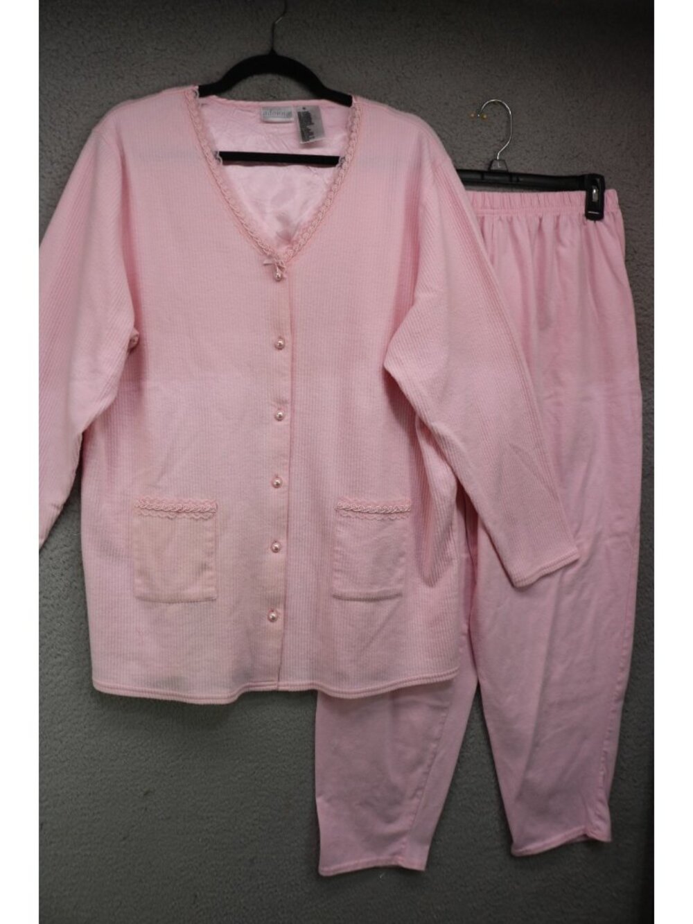Adonna Pink Ribbed Fleece Pajama Set-Size Medium-Soft & Cozy-Cozy Chic